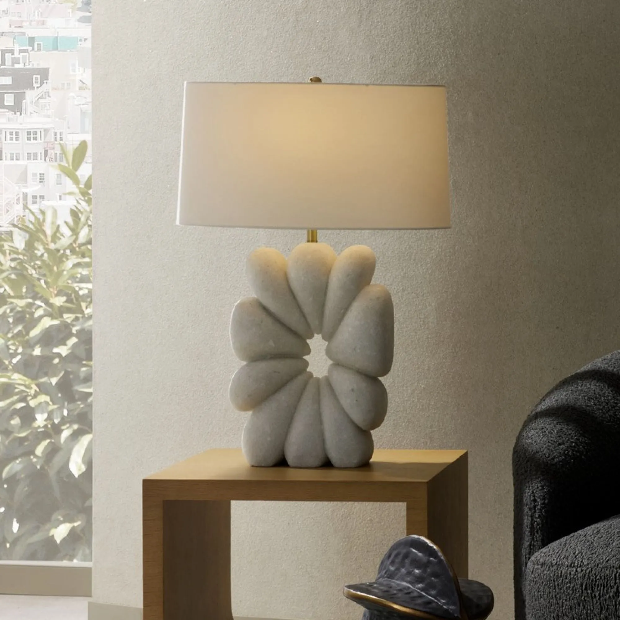 Ashley Lamp Ivory Glass Stone