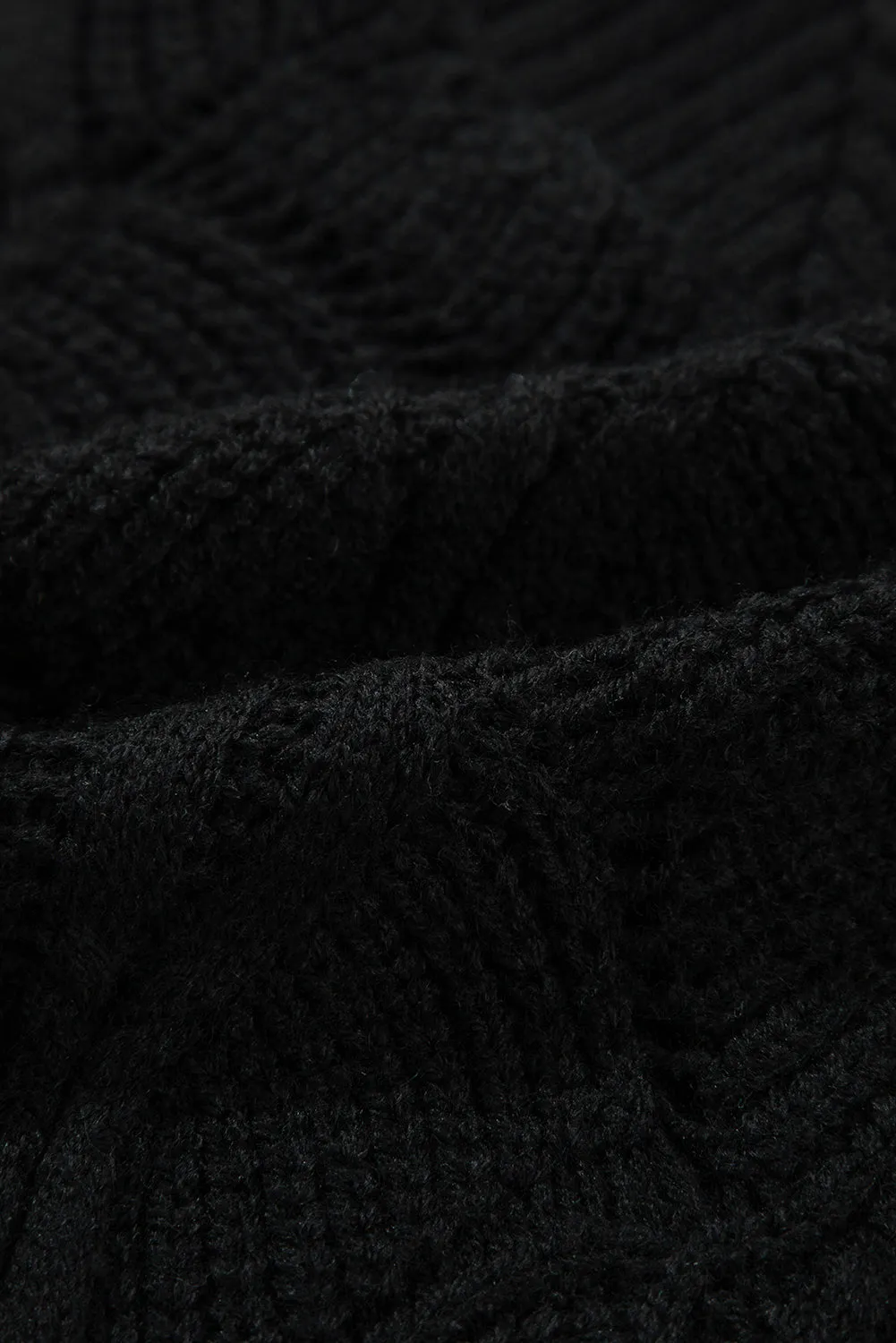 Black Hollow Out Knit V Neck Drop Shoulder Sweater