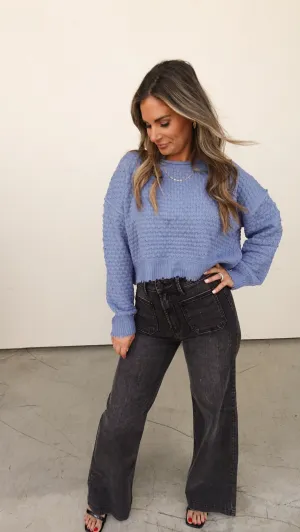 Blue Textured Crewneck Sweater