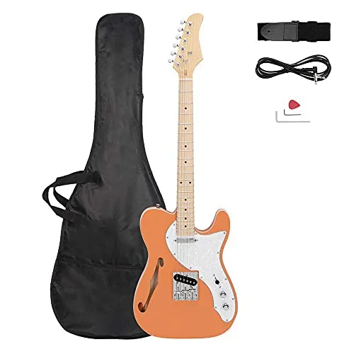 Bysesion Semi-Hollow Electric Guitar F Hole SS Pickups Maple Fingerboard White Pearl Pickguard Orange-red