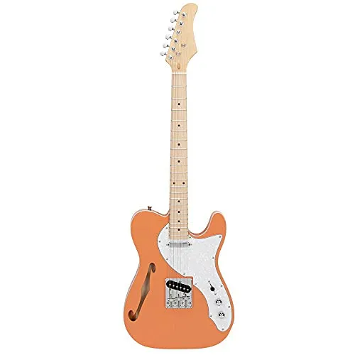 Bysesion Semi-Hollow Electric Guitar F Hole SS Pickups Maple Fingerboard White Pearl Pickguard Orange-red