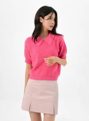 Collared Short-Sleeve Knit Sweater OG322