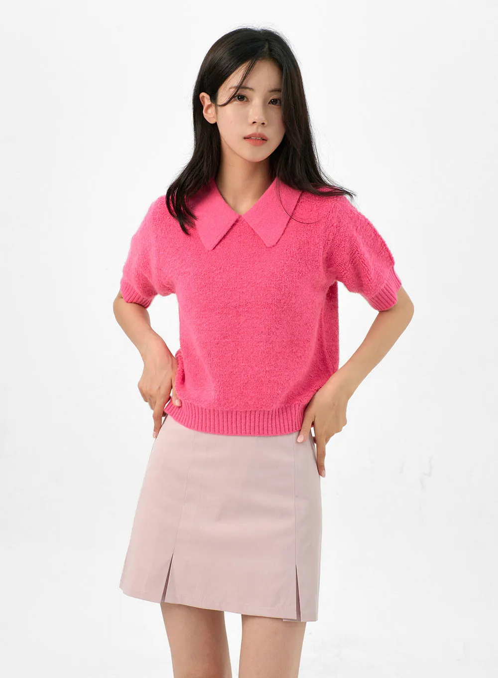 Collared Short-Sleeve Knit Sweater OG322