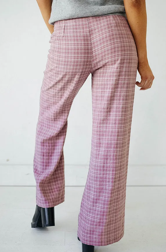 College Years Dusty Mauve Gingham Pants - FINAL SALE