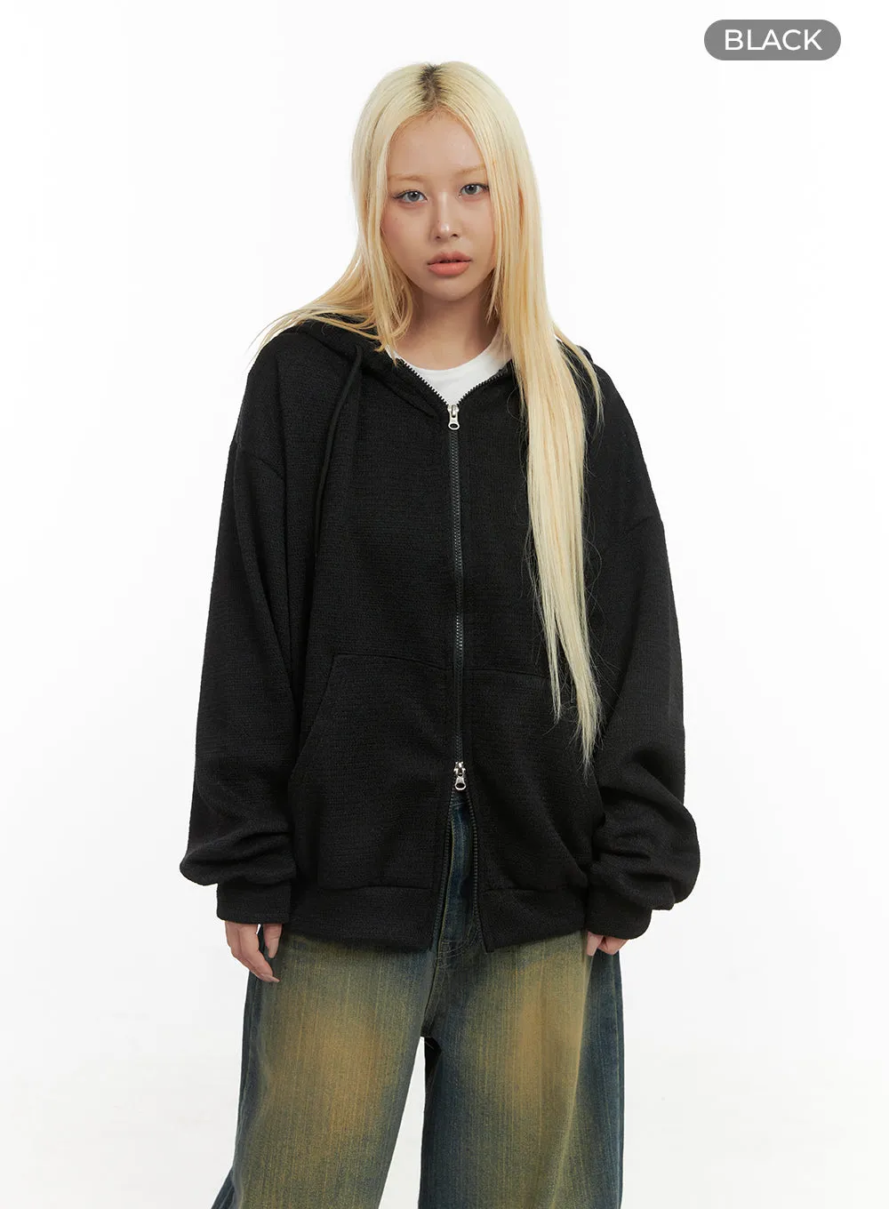 Cozy Zip Solid Hooded Sweatshirt CO414