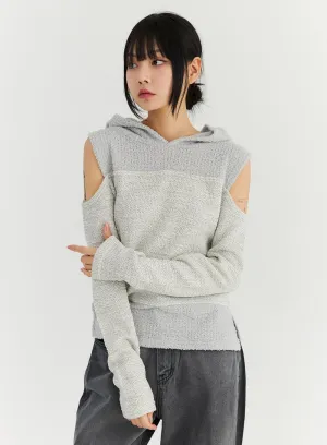 Cut-Out Knit Hoodie Sweater CN309