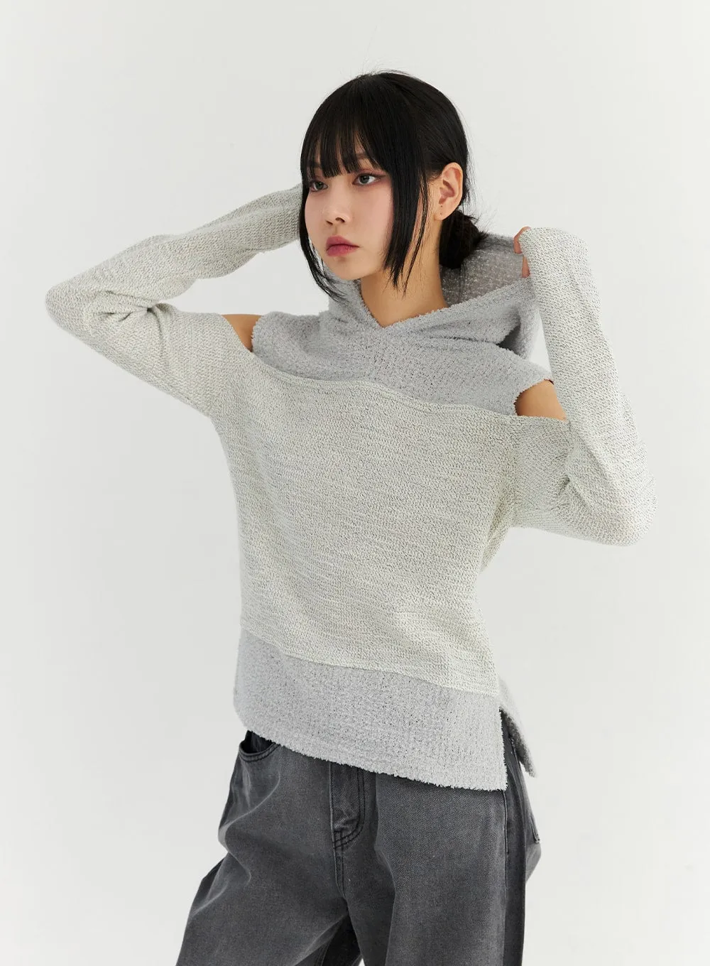 Cut-Out Knit Hoodie Sweater CN309