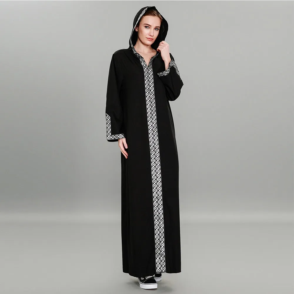 Fashion Women Muslim Dress Plus Size 7XL Black Patchwork Hooded Abaya Dress Sexy Split Turkish Abaya Dubai Hijab Dress