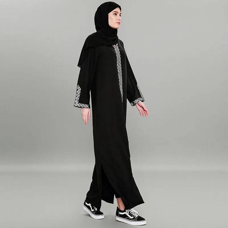 Fashion Women Muslim Dress Plus Size 7XL Black Patchwork Hooded Abaya Dress Sexy Split Turkish Abaya Dubai Hijab Dress