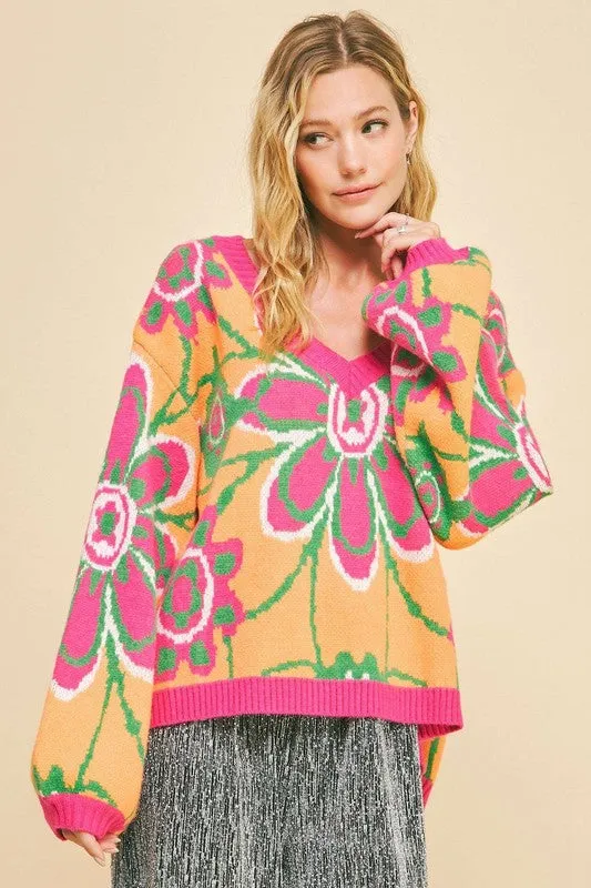 Floral  Oversized Shoulder Sweater