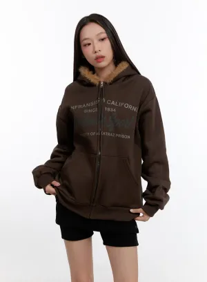 Fuzzy Hooded Lettering Sweatshirt CN421