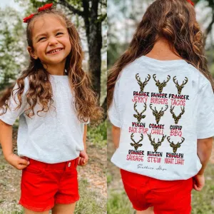 (Girls/Short) Reindeer Nicknames SHORT Sleeve Kids Tee (D)