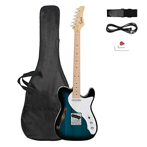 GLARRY 39" GTL Semi Hollow Electric Guitar F Hole Full Size Basswood Body Maple Neck Right Hand with Accessories, Shoulder Strap, Wrench Tool, Power Line and Bag (Dark blue)