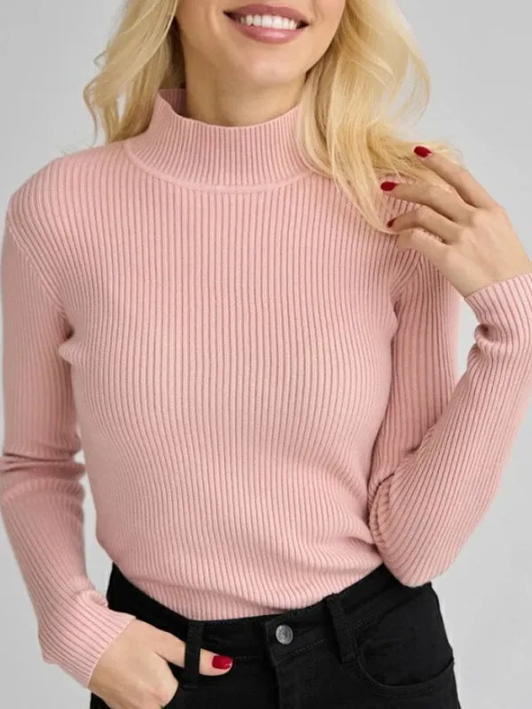 Long Sleeves Skinny Solid Color Split-Joint High Neck Sweater Tops