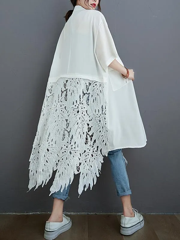 Loose Split-Joint Hollow Solid Long Blouse