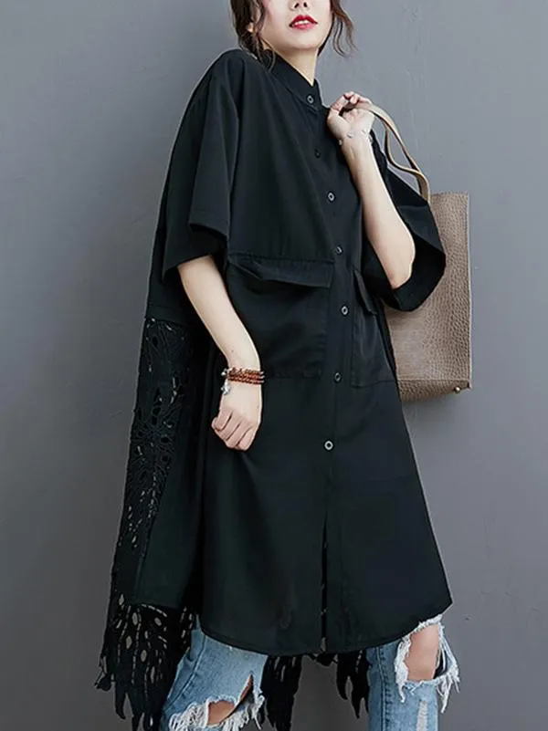 Loose Split-Joint Hollow Solid Long Blouse