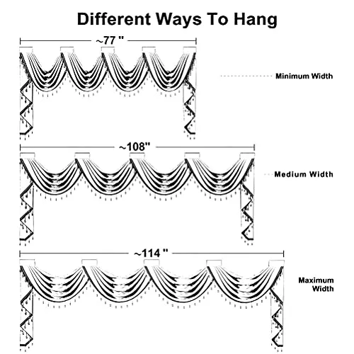 Luxury Gold Chenille Waterfall Valance for Living Room,4 Hollow Swags Curtain Valance for Bedroom, Rod Pocket, 1 Panel