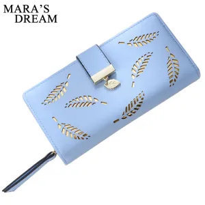 Mara's Dream 2019 Brand Leaves Hollow Women Wallet Soft PU Leather Women's Clutch Wallet Female Designer Wallets Coin Card Purse