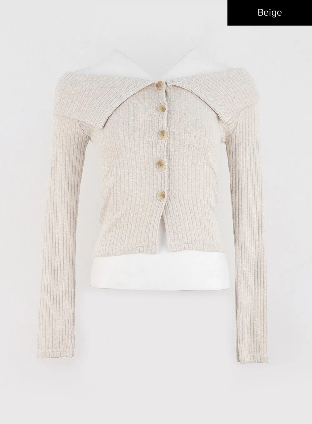 Off-Shoulder Ribbed Cardigan IO324