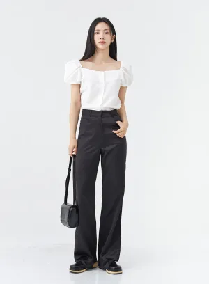 Satin Slit Straight Fit Tailored Pants OG10