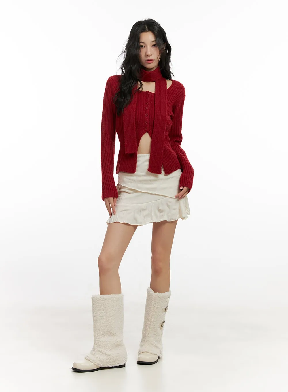 Slit Detail Ribbed Knit Sweater CN413