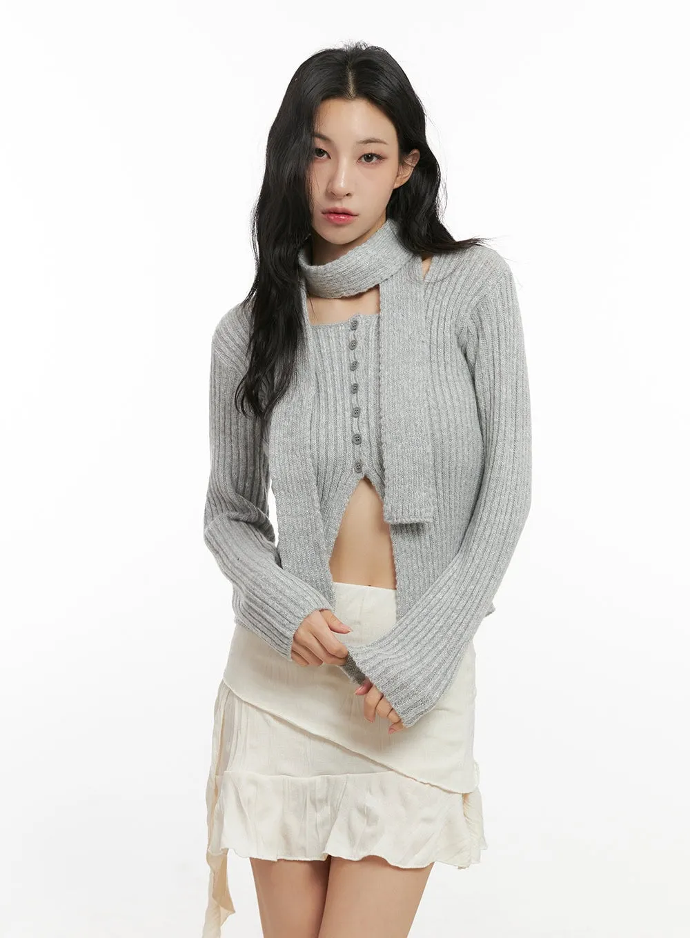 Slit Detail Ribbed Knit Sweater CN413