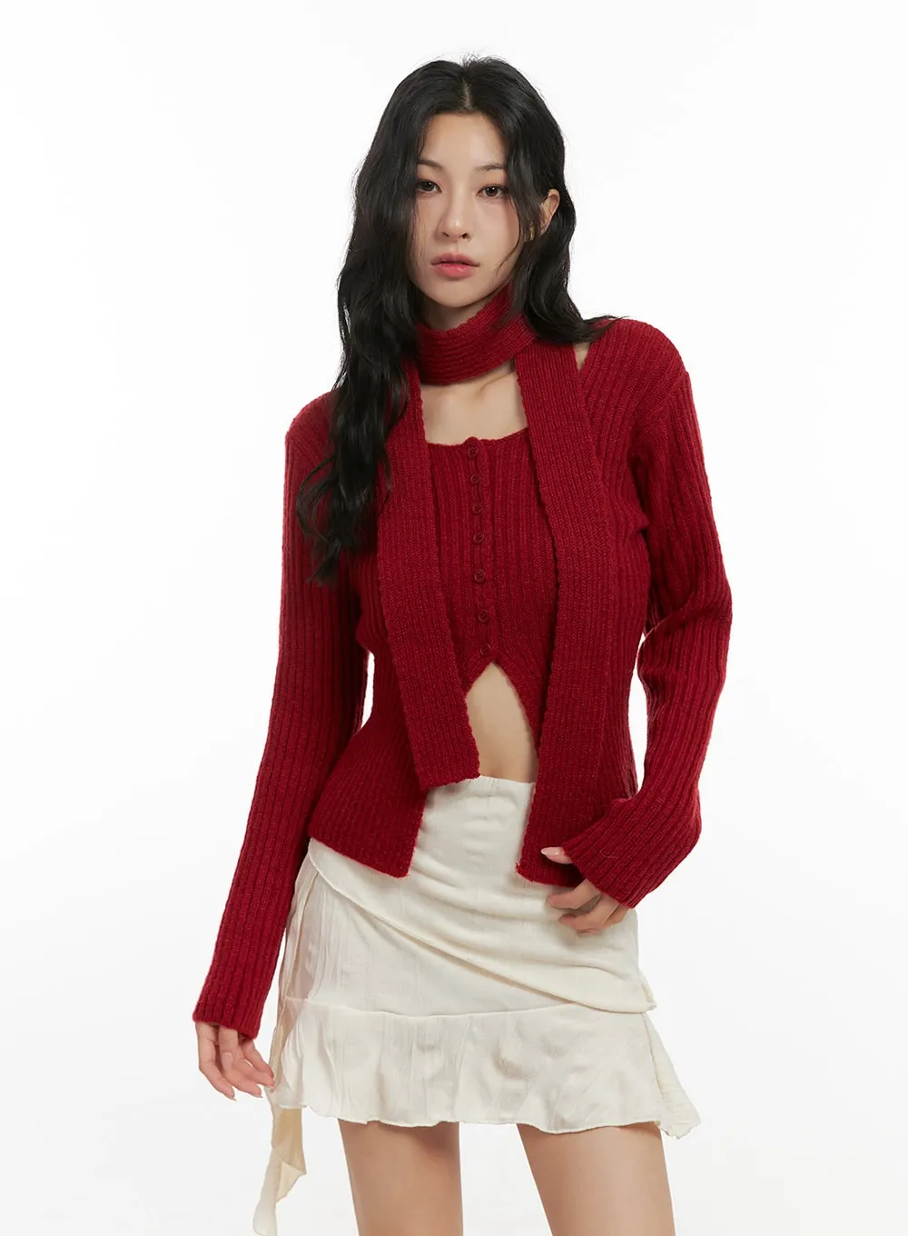 Slit Detail Ribbed Knit Sweater CN413