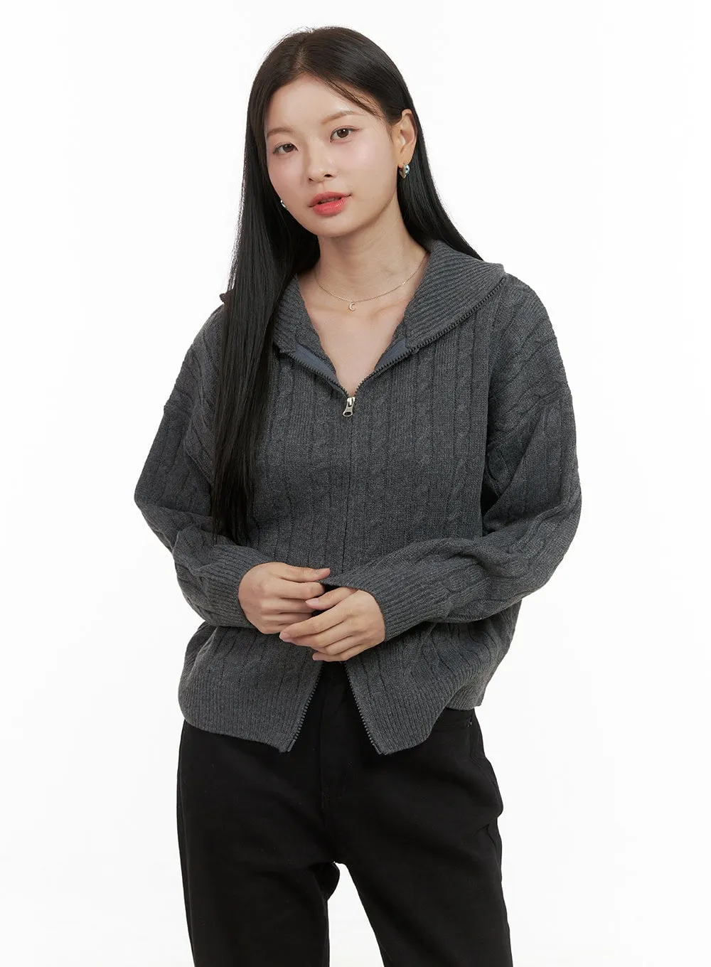 SnugFit Cable Zip-Up Sweater OS411