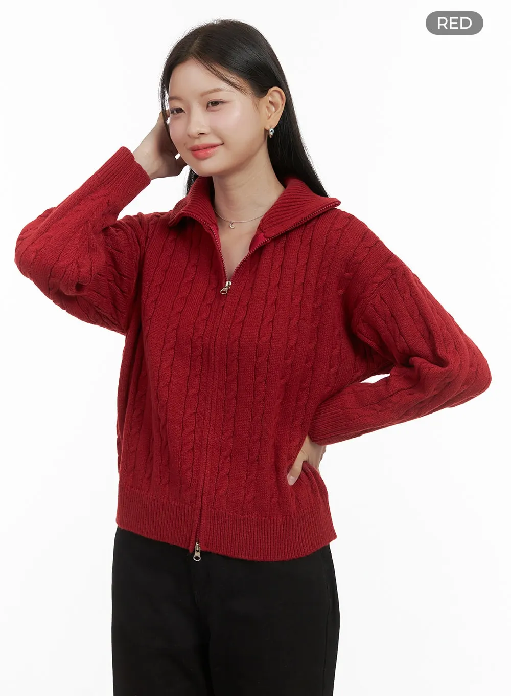 SnugFit Cable Zip-Up Sweater OS411