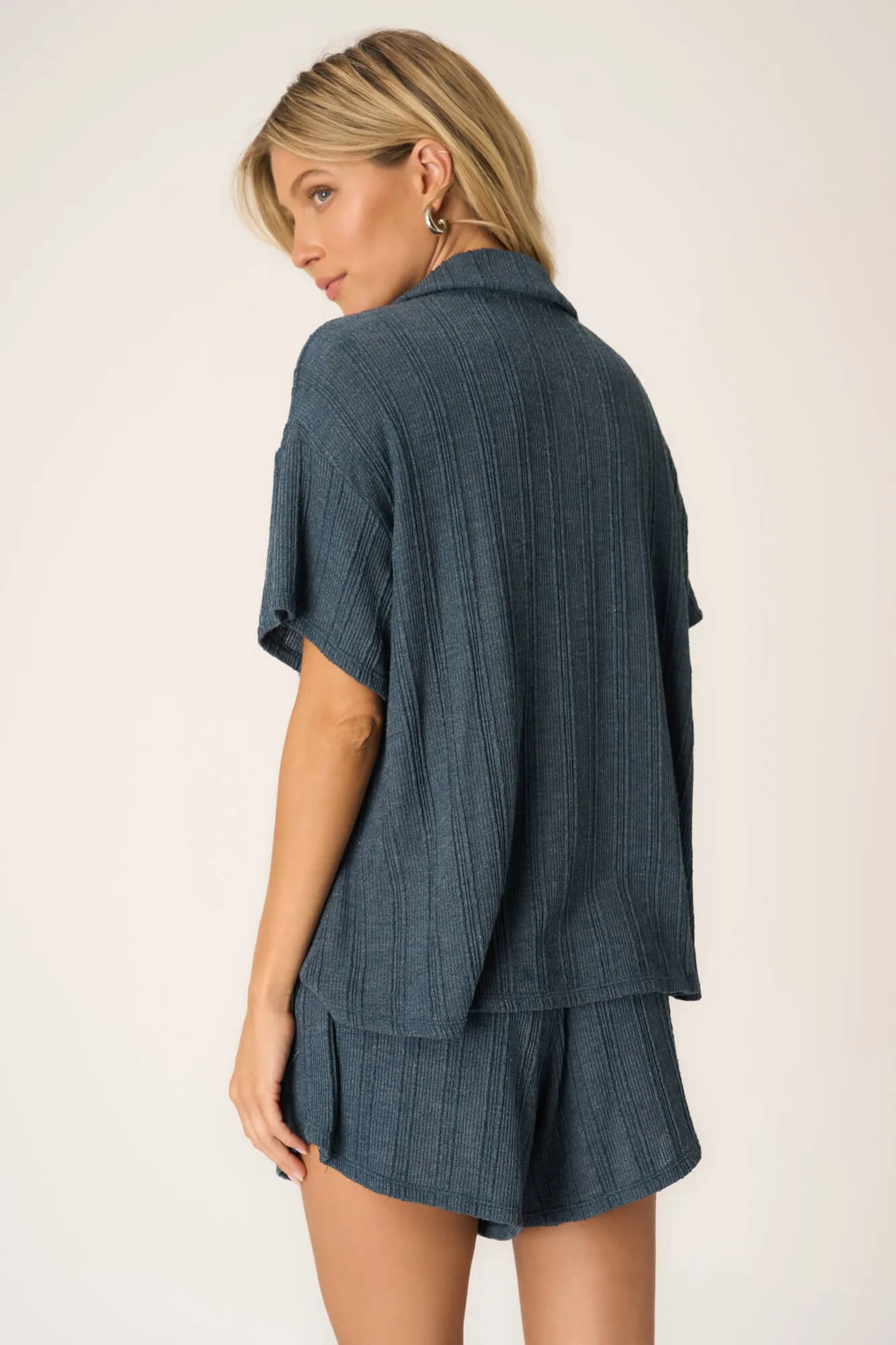 Summer Dreamin' Button Front Sweater Rib Tee - Oceanic Teal