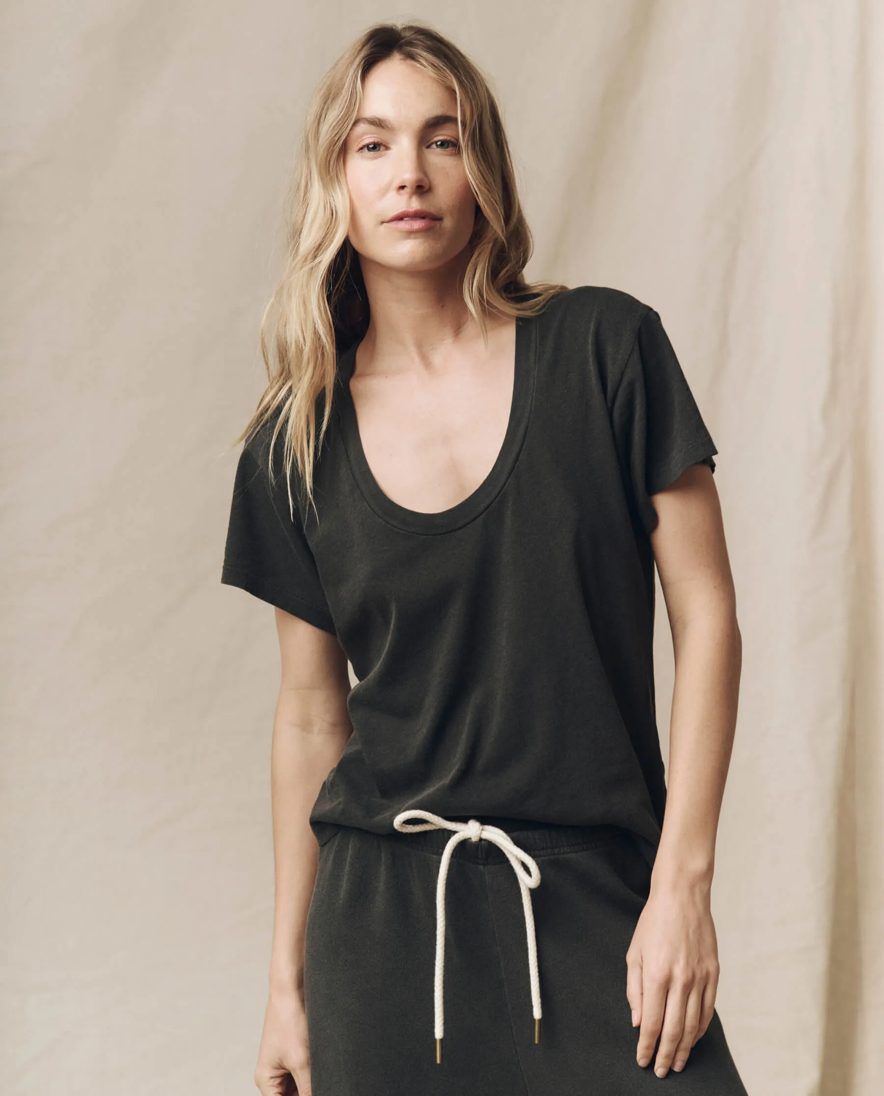 The Slim U-Neck Tee. Solid -- Washed Black