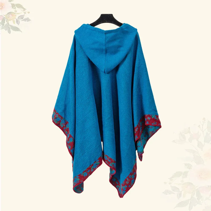 Tibetan Shawl Border Small Floral Flower Hooded Cloak