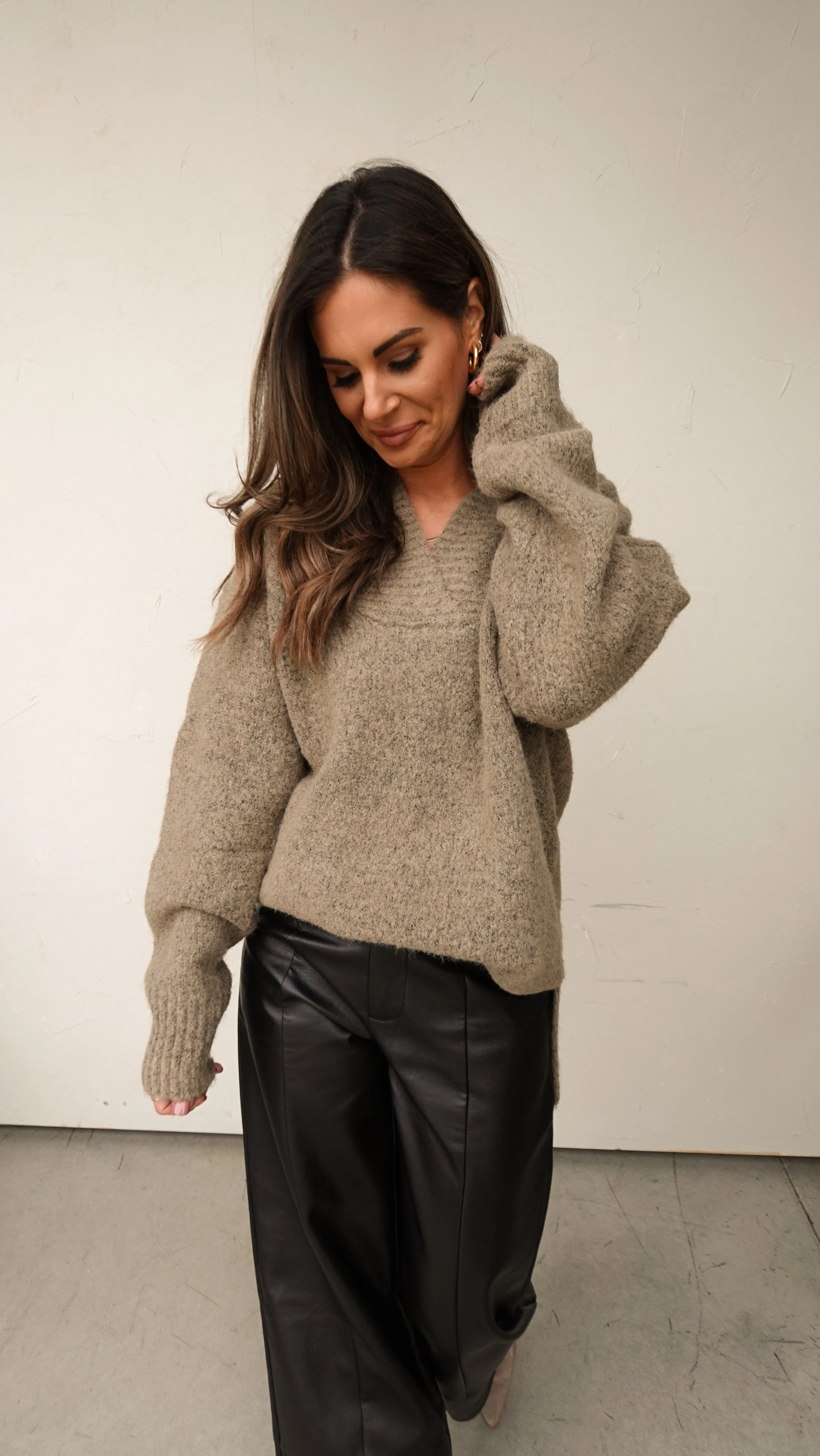 V-Neck Slouchy Taupe Sweater