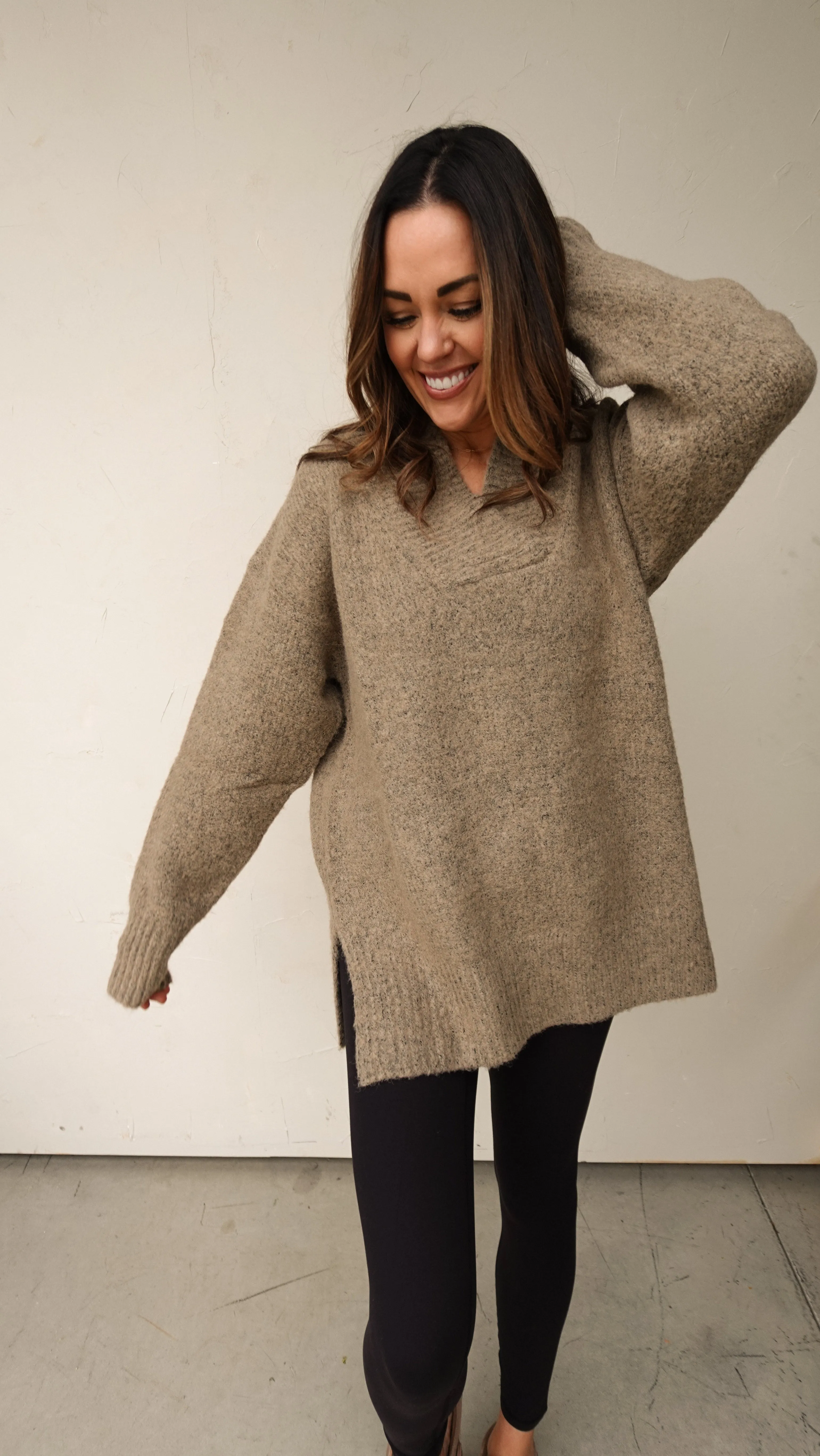 V-Neck Slouchy Taupe Sweater