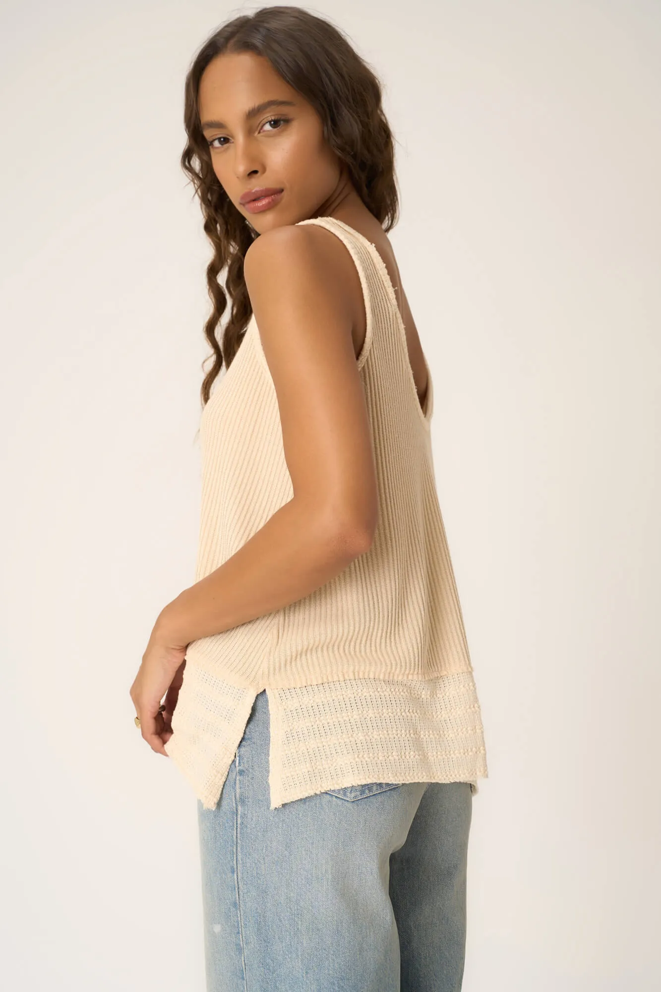 Weekend Vibes Sweater Rib Tank - Chalk