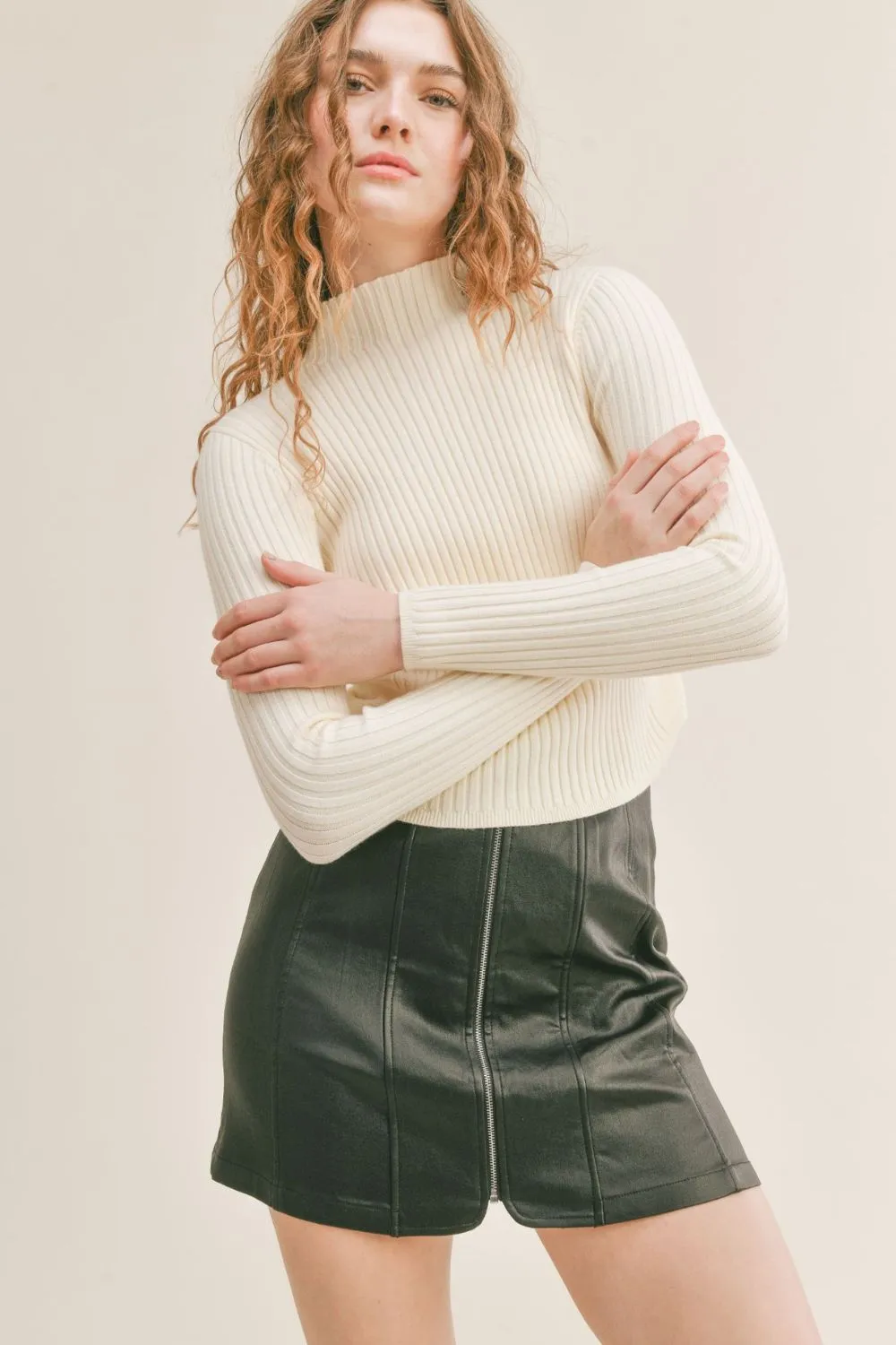 Women's Basic Rib Knit Layer Sweater | Ivory