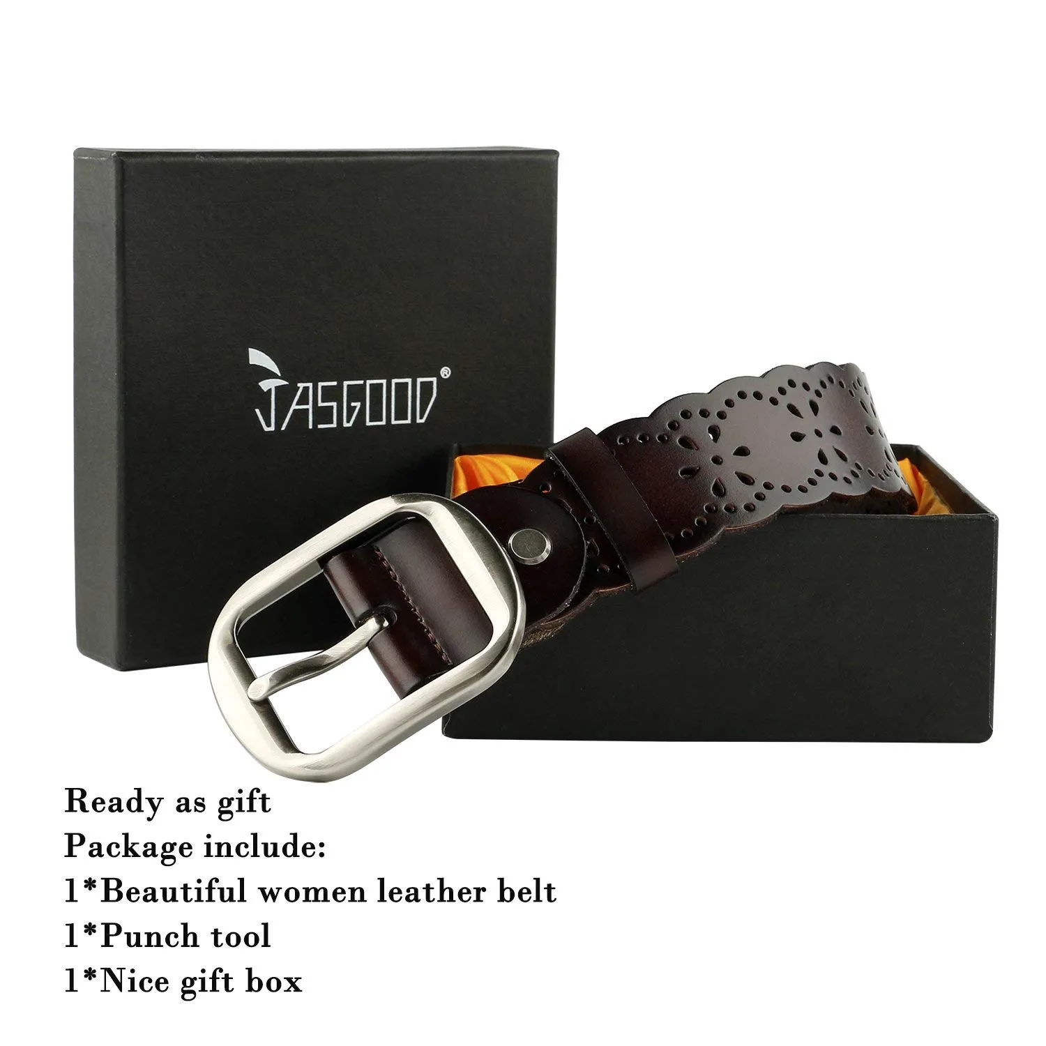 Women’s Hollow Flower Genuine Cowhide Leather Belt With Alloy Buckle by JASGOOD