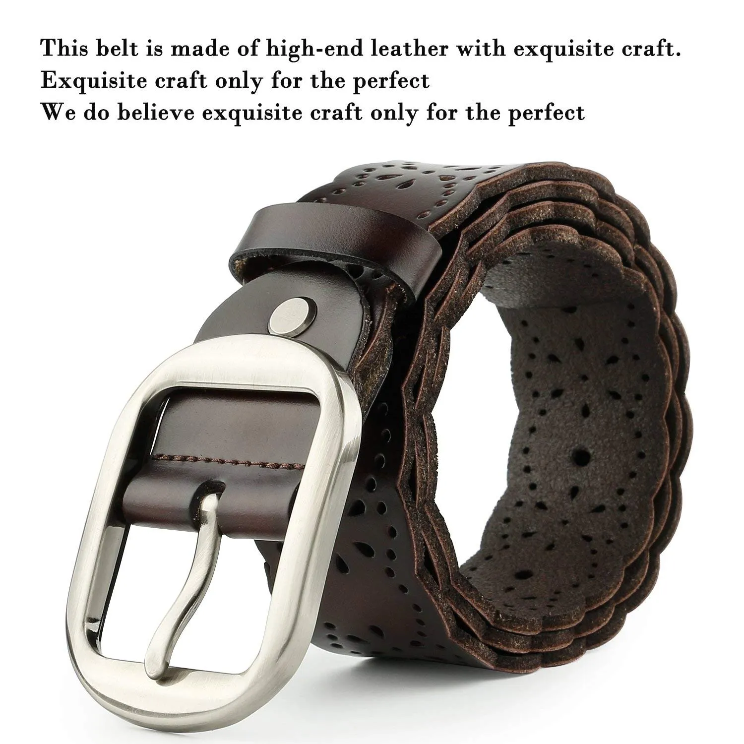 Women’s Hollow Flower Genuine Cowhide Leather Belt With Alloy Buckle by JASGOOD